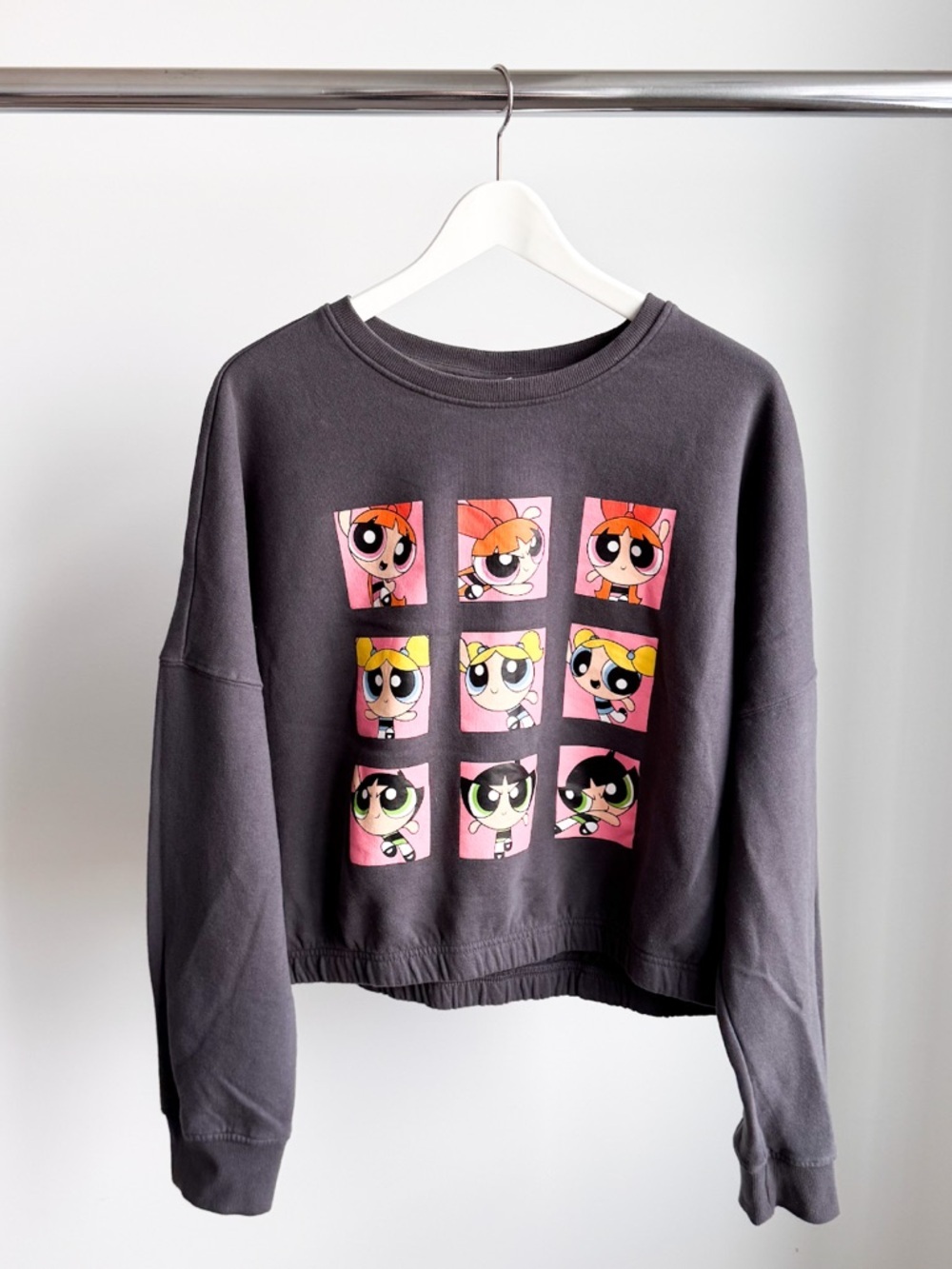 2021 Powerpuff Girls Cropped Graphic Sweatshirt XL 26x21 Grey Y2K Style